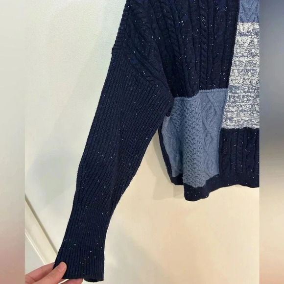 Vintage patch work cable knit crew neck cabincore sweater cotton/wool S j crew - Picture 7 of 8